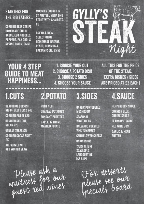 Things to do in Falmouth - Gylly Beach Cafe Steak Night