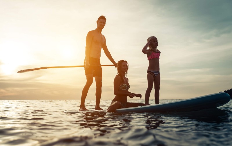 Family paddleboarding